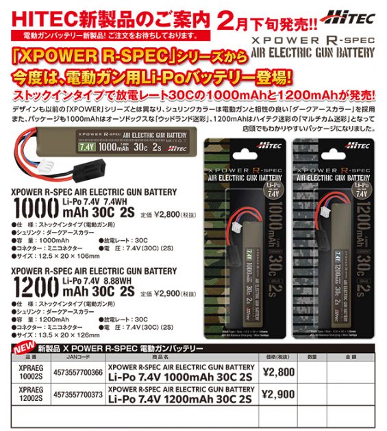 HiTEC XPOWER 電動ガン用Li-Poバッテリー登場!