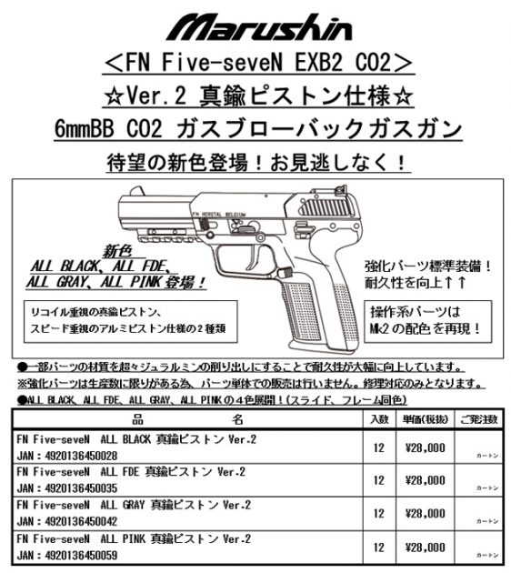 マルシン FN Five-seveN EXB2 CO2ガスブローバックガン 真鍮ピストン仕様